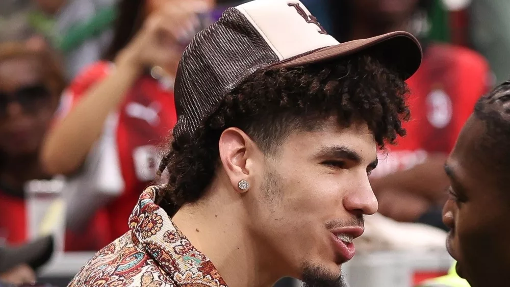 LaMelo Ball at soccer game (AC Milan vs Hellas Verona)^ Serie A Tim 2022-2023 day38 San Siro Stadium. Italy^ Milan^ june 3 2023