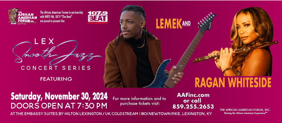 lex-smooth-jazz-concert-series-2024_an-evening-of-smooth-jazz-featuring-lemek-and-ragan-whiteside_wbtf-fm-107-9-the-beat-website-banner_11-30-2024