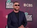 Travis Kelce attends the 2023 CMT Music Awards at Moody Center on April 2^ 2023 in Austin^ Texas.