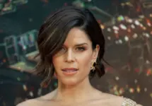 Neve Campbell wearing dress by Barney Cheng Couture attends the premiere of Skyscraper at AMC Loews Lincoln Center New York^ NY - July 10^ 2018