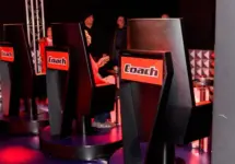 "COACH' chairs in the Replica of NBC's 'The Voice' TV show studio in the Wax Museum Grevin in Paris^ France