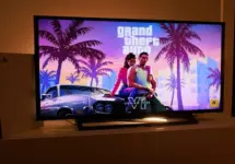 PlayStation 5. New Grand Theft Auto VI Sony PS5 console. Dualsense controller. Man holding joystick and ready to play upcoming GTA 6 game