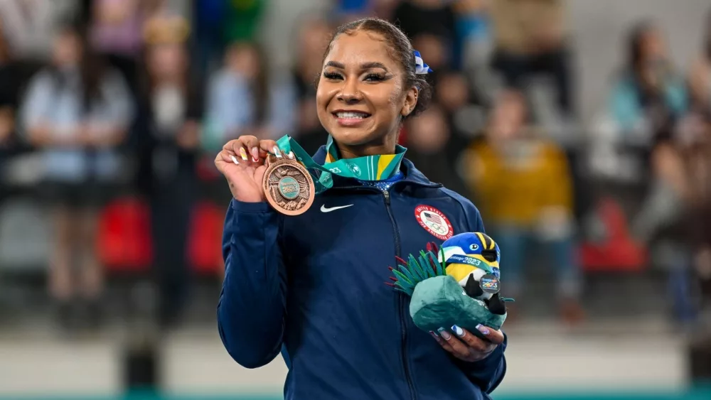 Jordan Chiles (USA) (bronze) during Gymnastics - women Artistic at the 2023 Pan American Games Santiago^ Chile^ October 23^ 2023