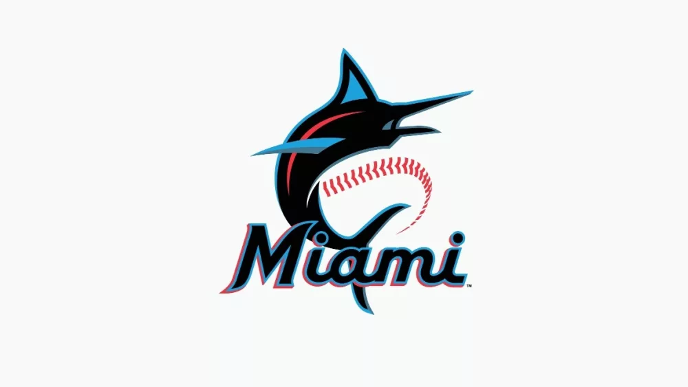 Miami Marlins Sports editorial vector logo is printed on white paper.