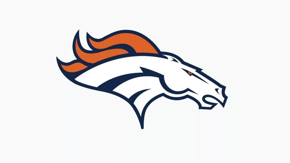 Denver Broncos; sports editorial vector logo is printed on white paper.