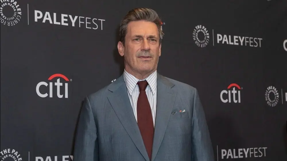 Jon Hamm arrives at the red carpet photocall for Apple TV's "Friends and Neighbors" during PaleyFest LA 2026 at the Dolby Theatre in Hollywood^ California on April 11^ 2026.