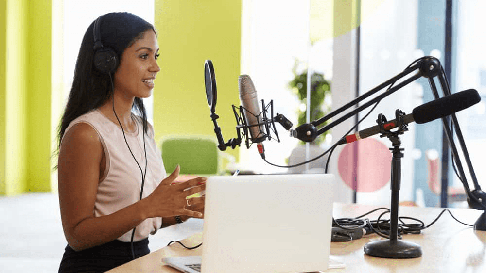 woman making a podcast