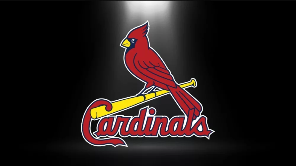 St. Louis Cardinals logo^ MLB Team^ Major League Baseball^ national League central division^ with black/spotlight background