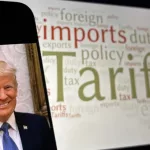 Trade War between Canada^ the United States and Mexico concept due to Trump's or Donald trump's impending tariffs. Toronto^ Canada - February 17 2024