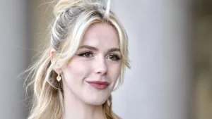 Kiernan Shipka outside Stockholm City Hall before entering Max Mara Resort24 fashion show. STOCKHOLM^ SWEDEN - JUNE 11^ 2023