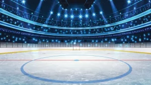 Ice Hockey Stadium with Spotlights. Vector Illustration. Ice Hockey Arena Background Concept Vector. Vector illustration Empty Hockey Stadium in the Winter.