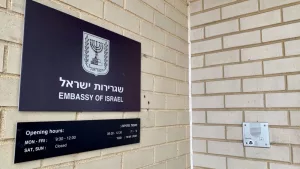 EMBASSY OF ISRAEL - sign at building entrance WASHINGTON^ DC - MAY 4^ 2019