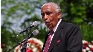 Congressman Charles Rangel speaking at the annual Memorial Day Remembrance ceremonies in Riverside Park. New York City - May 26^ 2014