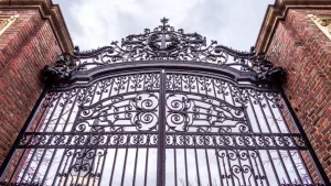 Harvard University iron gate in Cambridge^ Massachusetts^ USA.