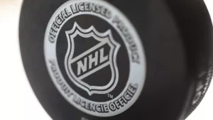 Official game puck from NHL^ National hockey league^ USA.