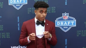 NFL star Jaire Alexander attends the 2018 NFL Draft at AT&T Stadium on April 26^ 2018 in Arlington^ Texas.