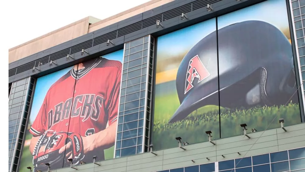 arionza diamondbacks (Mlb) images on outside of stadium Picture of Helmet with Diamondbacks logo and closeup of player's jersey