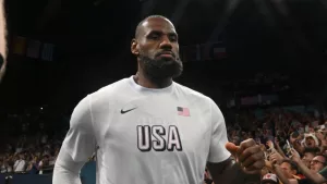 LeBron James at Paris 2024 Olympic Games match between the United States and Brazil at the Bercy Arena. Paris-France^ August 6^ 2024