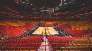 American Airline Arena empty seats of after a Miami Heat basketball game. MIAMI - MARCH 31^ 2018