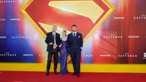 Nicholas Hoult^ Rachel Brosnahan^ David Corenswet at the Premiere of Superman at the TCL Chinese Theatre IMAX. LOS ANGELES - JULY 7^ 2025