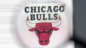 Chicago Bulls website in browser with company logo^ Illustrative Editorial