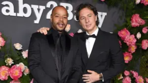 Donald Faison and Zach Braff arrives for Baby2Baby Annual Gala on November 12^ 2022 in West Hollywood^ CA