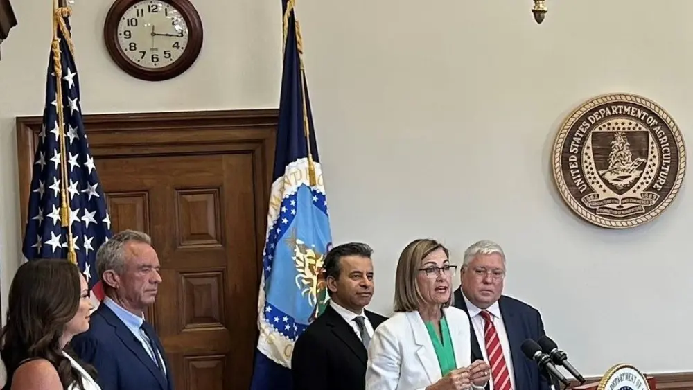 Governor Kim Reynolds speaks during a news conference at the USDA in Washington, D.C. (Governor's office photo)