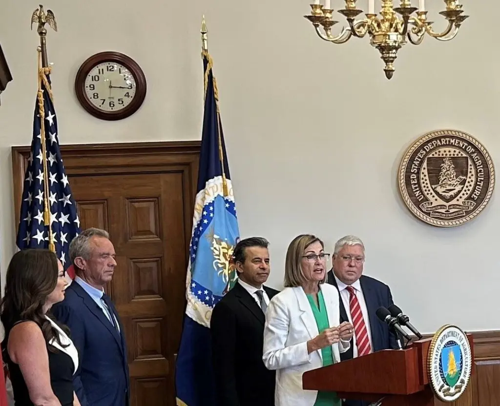 Governor Kim Reynolds speaks during a news conference at the USDA in Washington, D.C. (Governor's office photo)