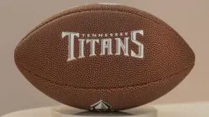 Tennessee Titans football on white stand.