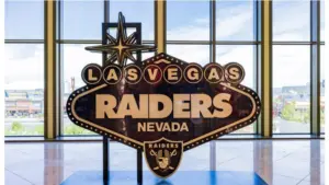 Las Vegas Raiders sign in the Resorts World casino JUN 28^ 2021