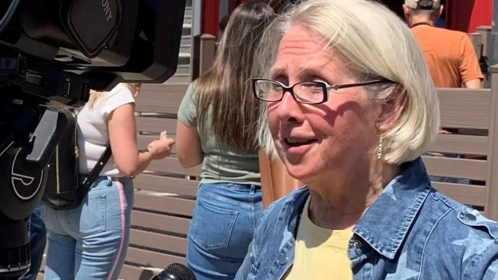 Democratic gubernatorial candidate Julie Stauch at the 2025 Iowa State Fair. (RI photo)