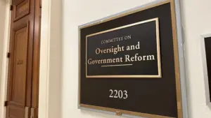 WASHINGTON - APRIL 2^ 2025: Committee on Oversight and Government Reform 2203 sign an entrance exterior at house office building