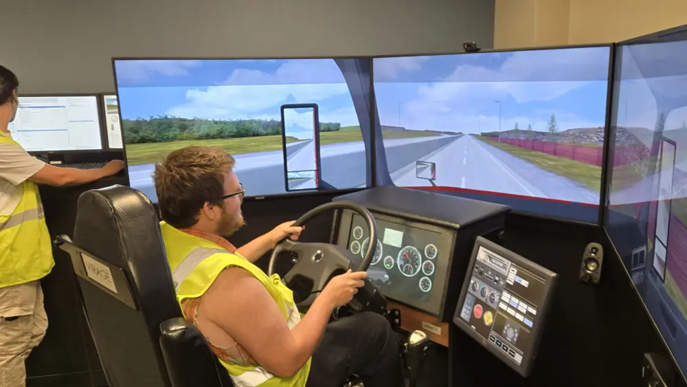 The addition of a second simulation lab allows more students to get practice behind the wheel in a risk-free setting. Simulators allow students to grasp understanding of controls, gauges, and vehicle systems before getting behind the wheel of a real bus or truck. (Photo courtesy Hawkeye Community College)
