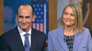 Iowa Business Council's Joe Murphy and Nicole Crain of Iowa Association of Business and Industry on the "Iowa Press" set on Sept. 5, 2025. (Iowa PBS photo)