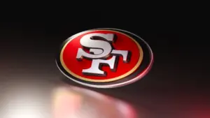 San francisco 49ers logo on dark background. 3D render