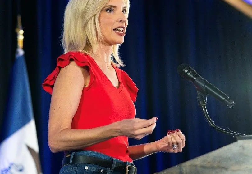 Radio Iowa photo: Ashley Hinson (R-Marion) hosted a campaign kick off rally in Cedar Rapids on Sept. 14, 2025.