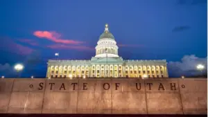 Utah State Capitol building in Salt Lake City in Utah USA at sunset