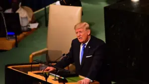 The UN 72nd General Assembly opened its first week with debate^ bringing a variety of world leaders to the GA Hall. US President Trump at General Assembly Hall NEW YORK CITY - SEPTEMBER 19 2017