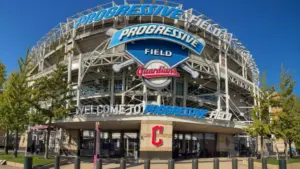 Progressive Field panorama^ home of the Cleveland Guardians. Progressive Field has been home to the MLB Guardians since 1994. Cleveland - October 18^ 2024