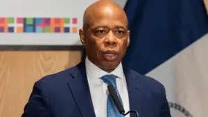 Mayor Eric Adams speaks during COVID-19 five year remembrance event at NYC Health + Hospitals - Elmhurst hospital New York^ NY - March 14^ 2025