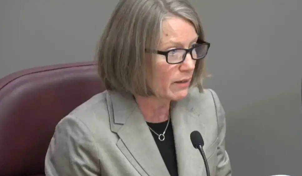 Des Moines School Board President Jackie Norris at board meeting earlier this week. Photo courtesy Radio Iowa.