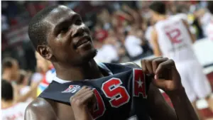 Kevin Durant celebrates winning the Gold in FIBA World Championship Final between USA and Turkey on September 13^ 2010 in Istanbul