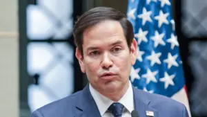 Secretary of State Marco Rubio speaks at a press conference after meeting with President Bernardo Arevalo. Guatemala City^ Guatemala. 02-05-25