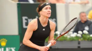 Elina Svitolina of Ukraine playing her match during 2025 Roland Garros tennis tournament. Paris^ France May 25^ 2025