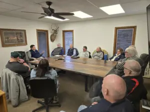 Rep. Pat Grassley (R-New Hartford; Speaker of the Iowa House) speaks to attendees at a town hall meeting held at Dumont Telephone Company Friday, January 30th. Photo credit: Roger Kregel, Dumont Telephone Company