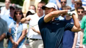 Golfer Anthony Kim tees off on the first tee while participating in the Travelers Championship on the TPC River Highland Golf Course June 27^ 2009 in Cromwell^ CT.