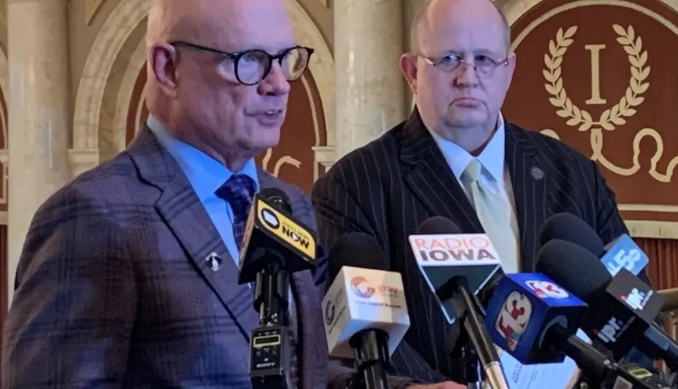 Republican Representative Steve Holt of Denison (on left) speaks during a statehouse news conference. (RI file photo)