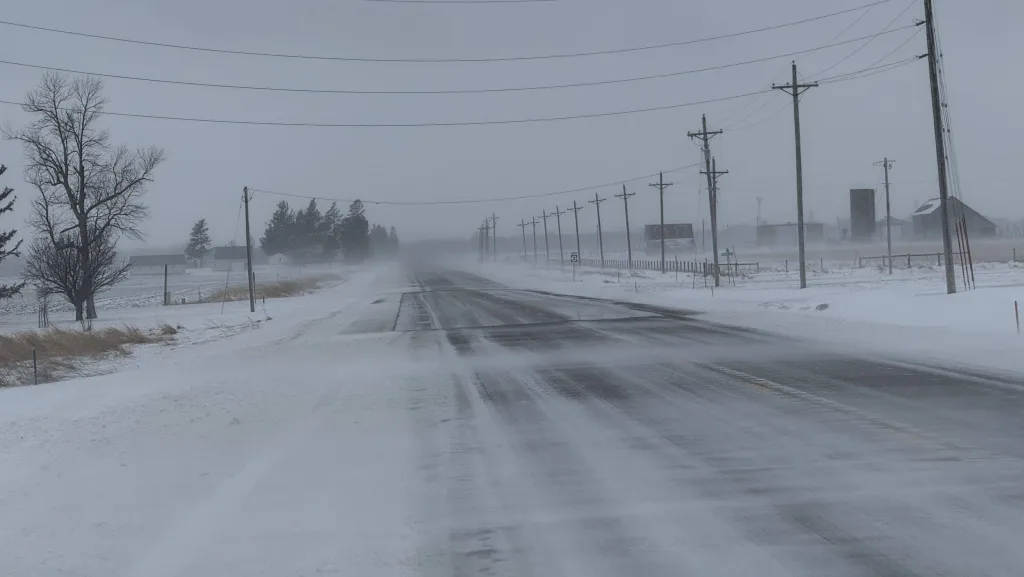 Looking west along Highway 3 on Sunday afternoon about two miles east of Hampton. Photo Credit: RadioOnTheGo News