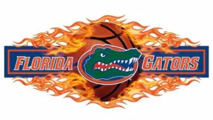 Florida Gators basketball logo with basketball and flames and put them in a border in a row