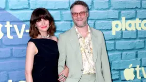 Rose Byrne^ Seth Rogen at the Platonic Apple+ Series Premiere at the Regal LA Live on May 10^ 2023 in Los Angeles^ CA